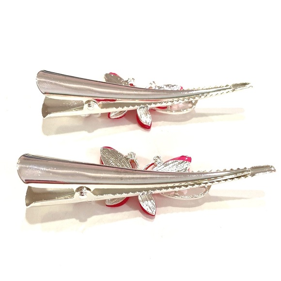 Updo Hair Clips Set of 2 Silver Tone Pink Butterflies 3” - Picture 3 of 4